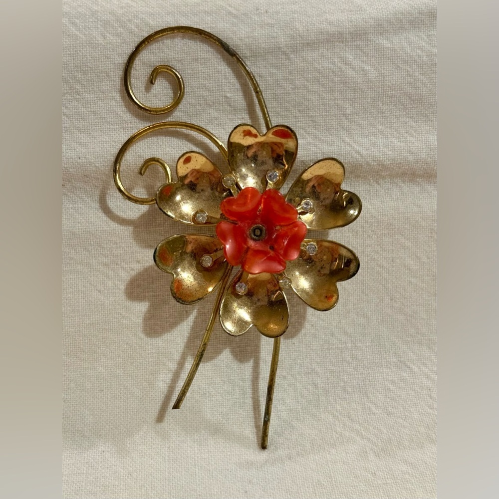 Gold and Pink Floral Brooch